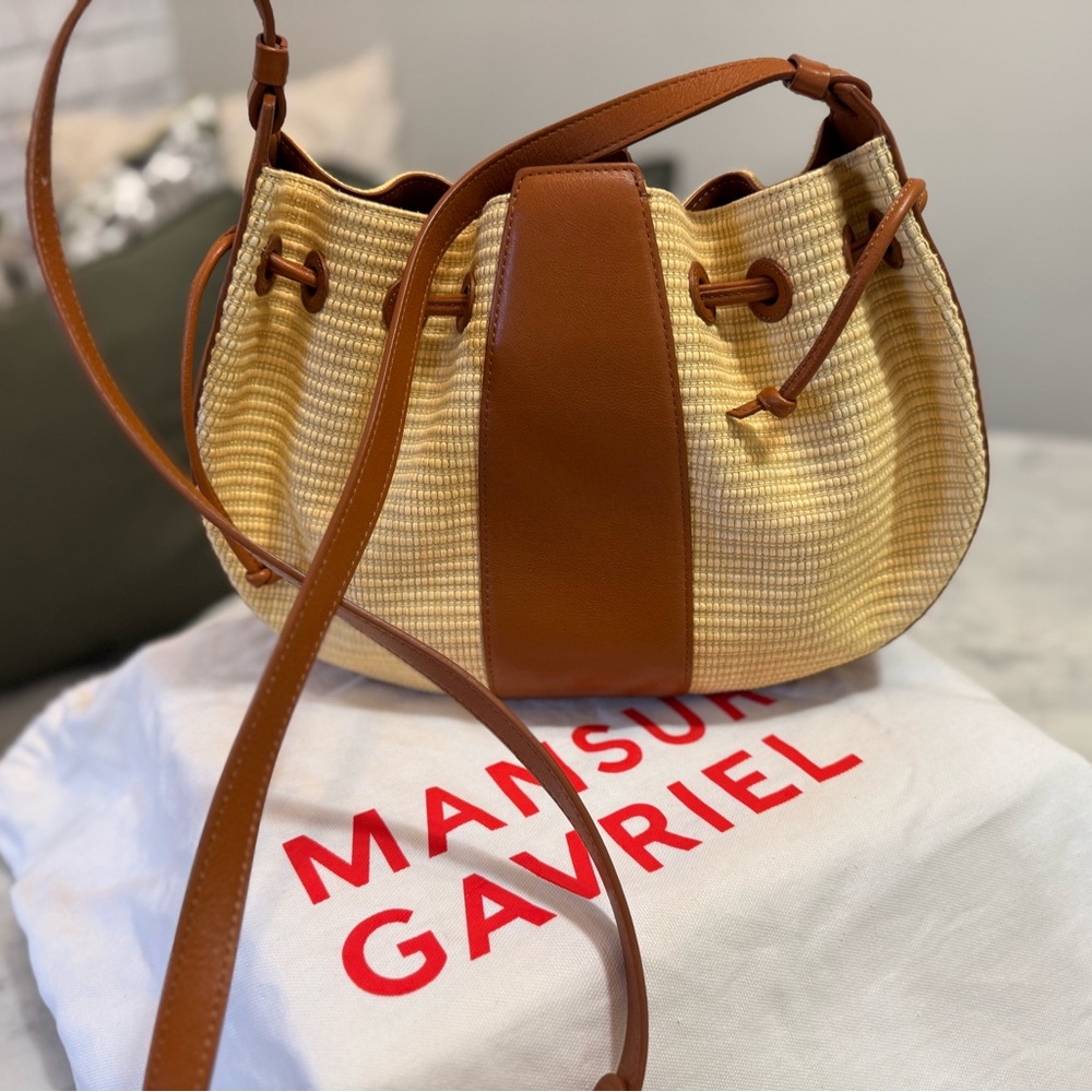 Mansur Gavriel Tan and Cream Shoulder Bag with Gold Hardware